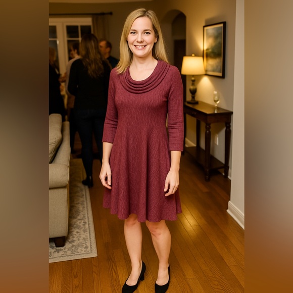 Elegant Long Sleeve Maroon Dress - Picture 1 of 10